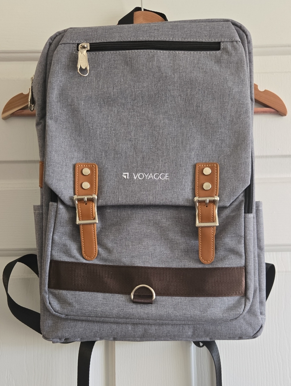 Gray Canvas Backpack with Brown Trim